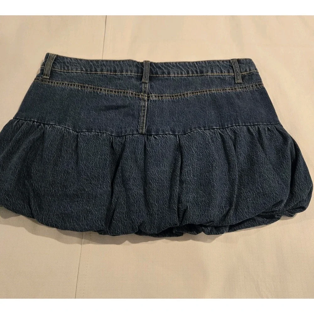 NWT Dakota Blue Juniors Bubble Gathered Hem Blue Jean Mini Skirt Size‎ Large